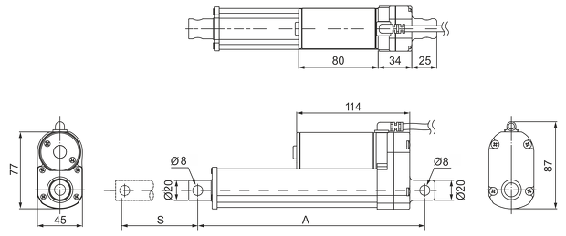 Rozmery aktuatora LD20